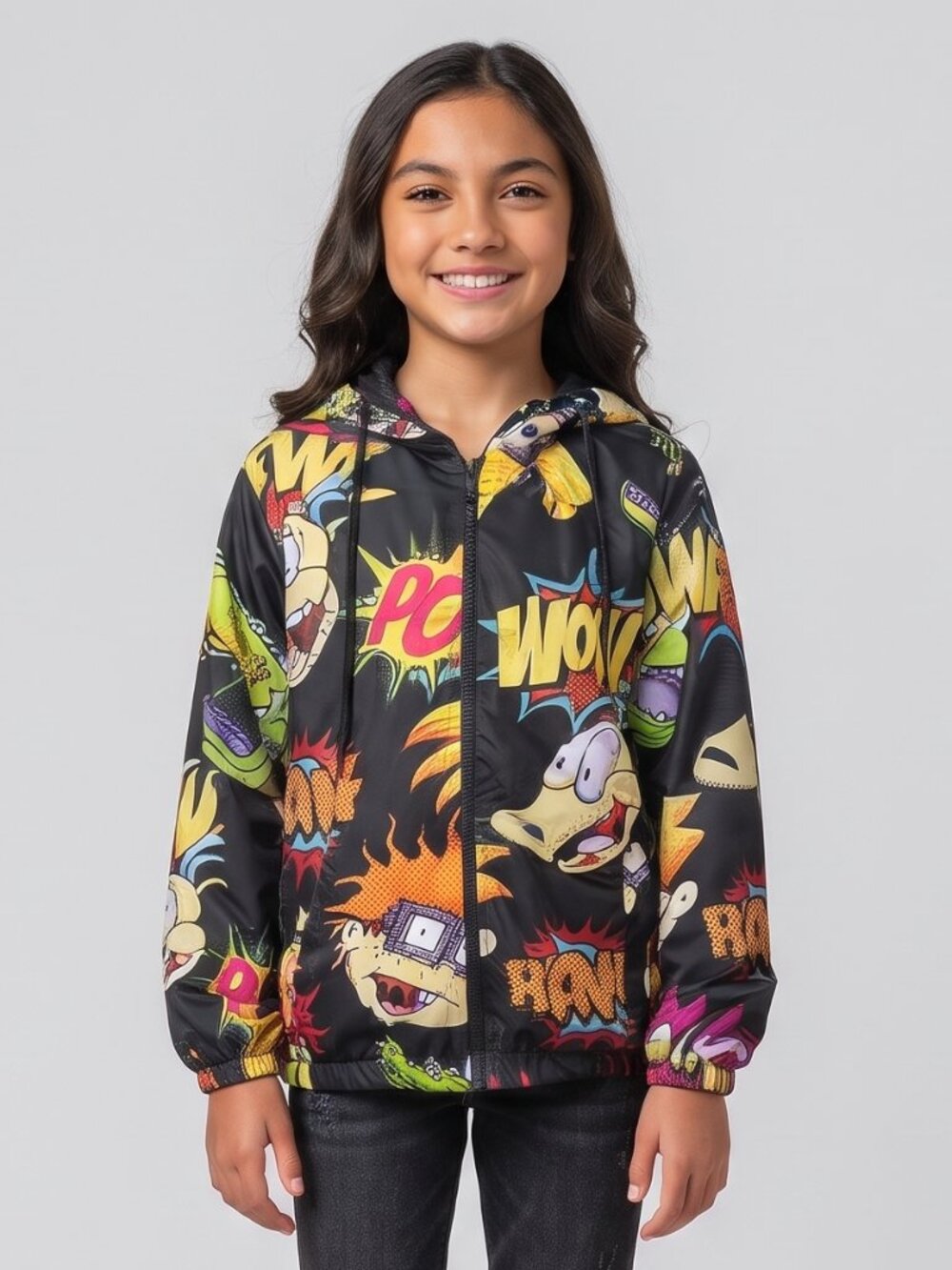Nickelodeon Rugrats & Rocko Mash Print Windbreaker Jacket Kids M 10/12 NWT